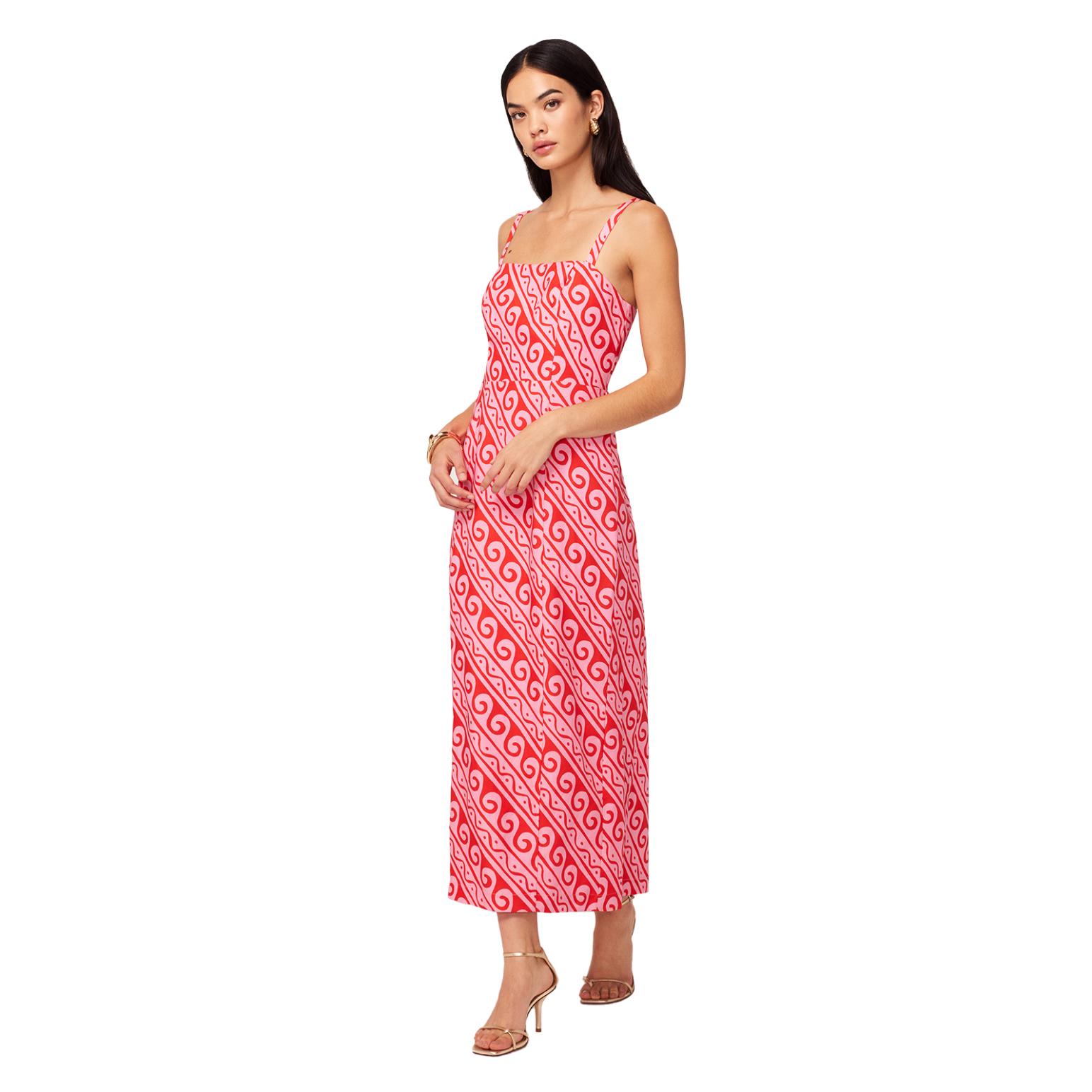 KITRI Ursula Pink Wave Print Midi Dress